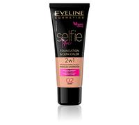 Eveline Cosmetics Selfie Time 2-in-1 Concealing & Moisturizing Foundation - No. 02 Ivory with Hyaluronic Acid and Vitamin E, Anti-Pollution Formula, 30ml