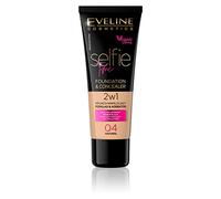 Eveline Cosmetics Selfie Time Hydrating Concealer & Foundation No 04 Natural - Restorative Coverage, Hyaluronic Acid, Vitamin E, Blue Algae - 30 ml
