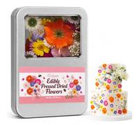 Eveloraine Tin Box 120 Pieces 8 Varieties of Naturally Dried,Pressed,Edible Flowers for Cake Decoration -Colorful Series Dried Pressed Flowers for Cocktails and DIY Crafts