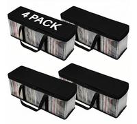 Evelots CD Storage Bags (4 Pack) - Clear PVC Plastic & Polyester Case with Zipper - Holds 200 CDs Total - Strong Black Handles - Protects Media from Dirt & Moisture