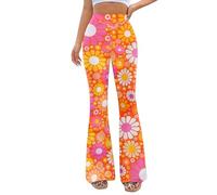 EVELUST 70s Flare Pants for Women - Fancy Dress Costume Adult Rave Festival Outfits Wide Leg Leggings High Waist Hippie Bell Bottom Disco Costume Yoga Trousers(DaisyOrange,XS,10502w)