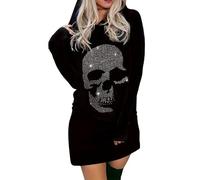 EVELUST Halloween Skull Gothic Sweatshirt Women - Goth Skeleton Vintage Top Pattern Rhinestone Hoodie Black Casual Long Sleeve Y2k Clothes(Black,XL,1156w)