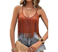 EVELUST Western Cowgirl Fringe Top for Women - Country Concert Outfits Festival Tassel Hem Boho Rodeo Dress Rave Tank Shirt, Brown, M