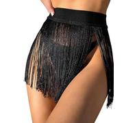 EVELUST Womens Fringe Trim Mini Skirts - Cowgirl Western Festival Outfits Rave Bottoms Beach Tassel High Waisted Cover Up(Black,XL,1117w)