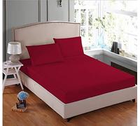 Evelyn Barnes Fitted Bed Sheets With Matching Pillow Cases 30cm Deep Pocket Polycotton Hotel Quality Modern Bedding (Red, King)