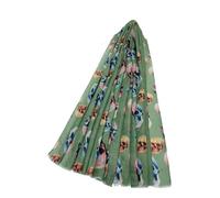 Evelyn Barnes Scattered Skulls Print Frayed Scarf 100% Viscose Material Size 70cm x 180cm (Approximately) in Elegant Colors (Green)