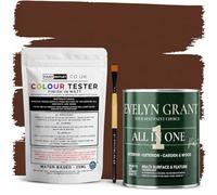 Evelyn Grant All-IN-ONE Paint & Primer - Sample Colour Tester Pot with Brush - Multi-Surface Paint For Interior Walls, Outdoor Garden & Exterior Walls, High Durability Multi-Feature Belgium Chocolate