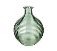Evelyn Green Ribbed Glass Bottle Vase - H:15 x Ø:12cm - Flower Stem Leaf Spray Vase