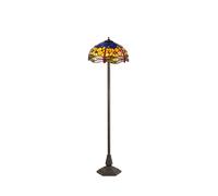 Evelynn 2 Light Octagonal Floor Lamp - Aged Antique Brass with 40cm Orange, Blue and Amber Tiffany Glass Shade