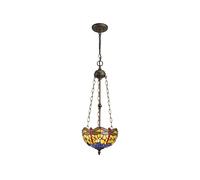 Evelynn 3 Light Ceiling Pendant - Aged Antique Brass with Orange, Blue and Amber Tiffany Glass Uplighter Shade