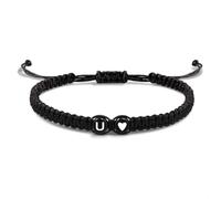 EVEMATE Bracelet with Letter and Heart for couples and friends - Initial A-Z name - Braided friendshipband for women, men and Children (U)