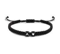 EVEMATE Bracelet with Letter and Heart for couples and friends - Initial A-Z name - Braided friendshipband for women, men and Children (A)