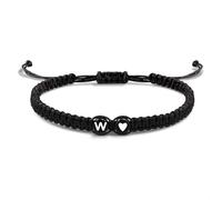 EVEMATE Bracelet with Letter and Heart for couples and friends - Initial A-Z name - Braided friendshipband for women, men and Children (W)