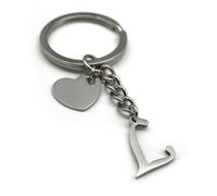 EVEMATE Keyring Letter with Heart - Initial A-Z Pendant Keychain - Handmade Stainless Steel - Name Gift Car Friend Partner (L)