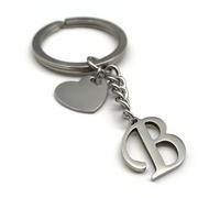 EVEMATE Keyring Letter with Heart - Initial A-Z Pendant Keychain - Handmade Stainless Steel - Name Gift Car Friend Partner (B)