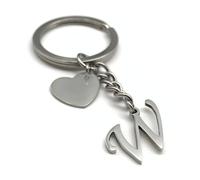 EVEMATE Keyring Letter with Heart - Initial A-Z Pendant Keychain - Handmade Stainless Steel - Name Gift Car Friend Partner (W)