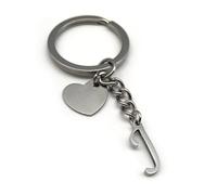 EVEMATE Keyring Letter with Heart - Initial A-Z Pendant Keychain - Handmade Stainless Steel - Name Gift Car Friend Partner (J)