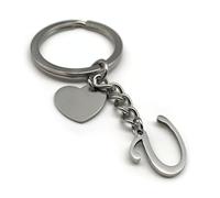 EVEMATE Keyring Letter with Heart - Initial A-Z Pendant Keychain - Handmade Stainless Steel - Name Gift Car Friend Partner (U)