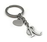 EVEMATE Keyring Letter with Heart - Initial A-Z Pendant Keychain - Handmade Stainless Steel - Name Gift Car Friend Partner (R)