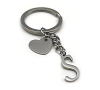 EVEMATE Keyring Letter with Heart - Initial A-Z Pendant Keychain - Handmade Stainless Steel - Name Gift Car Friend Partner (S)