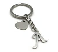 EVEMATE Keyring Letter with Heart - Initial A-Z Pendant Keychain - Handmade Stainless Steel - Name Gift Car Friend Partner (A)