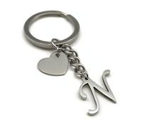 EVEMATE Keyring Letter with Heart - Initial A-Z Pendant Keychain - Handmade Stainless Steel - Name Gift Car Friend Partner (N)