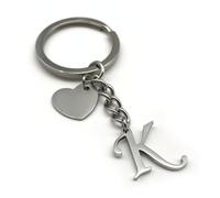EVEMATE Keyring Letter with Heart - Initial A-Z Pendant Keychain - Handmade Stainless Steel - Name Gift Car Friend Partner (K)