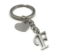 EVEMATE Keyring Letter with Heart - Initial A-Z Pendant Keychain - Handmade Stainless Steel - Name Gift Car Friend Partner (F)