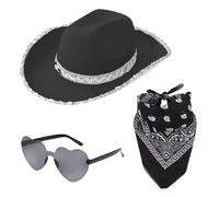 Evember Sequin Cowboy Hat - Bling Jazz Hat with Glasses Headscarf | Carnival Dress up Supplies, Cowgirl Pack for Parties