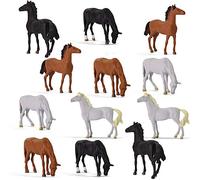 Evemodel 12pcs Model Trains O Scale Painted PVC Horses 1:43 Farm Animals Desktop Decor AN4302