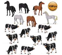 Evemodel 15pcs Model Trains O Scale Painted Horses Cows 1:43 PVC Animals Desktop Decor AN4303