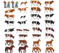Evemodel 36PCS Model Railway 1:87 Well Painted Farm Animals HO Scale Cows Age 14+ Horses Figures Mini Garden Decoration
