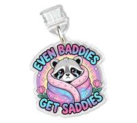 Even Baddies Get Saddies Charms for Kindle for Phone, Dust Plug Charm 1.5 Inches Funny Raccoon Meme, Mental Health, Anxiety Lightning/Type C Charging Port Acrylic Material Accessories for E-Reader