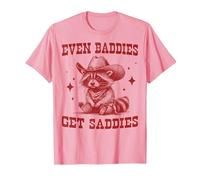 Even Baddies Get Saddies Funny Cowboy Raccoon Meme T-Shirt, Men, Pink, Small