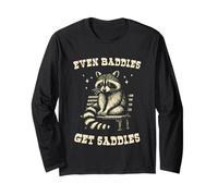 Even Baddies Get Saddies Funny Raccoon Western Retro Long Sleeve T-Shirt