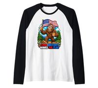 Even Bigfoot Waves The Flag Raglan Baseball Tee