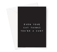 Even Your Cat Thinks You're A Cunt Greeting Card | Rude Offensive Birthday Card for Cat Owner,Funny Adult Humour Joke Deadpan Greeting Card