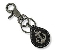 Evenchae Ships Anchor Leather Keychain with Heavy Duty Clip - Nautical - Drawstring Bag - 4.25 in L, Black & Silver, 4.25 in L