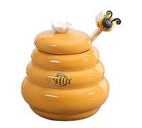 Evenden Ceramic Beehive Honey Pot and Wooden Dipper Honey Jar with Lid Honey Stir Bar for Honey Jar Supplies Kitchen Accessories