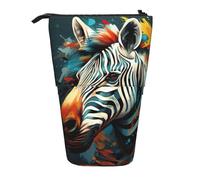 Evengigy Abstract Animal Zebra Print Cute Pencil Case with Zip Adjustable Stand Pencil Holder Funny Makeup Bag