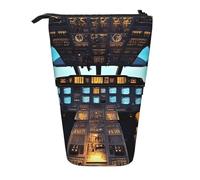 Evengigy Airplane Cockpit Print Cute Pencil Case with Zip Adjustable Stand Pencil Holder Funny Makeup Bag