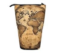 Evengigy Ancient Map World Globe Print Cute Pencil Case with Zip Adjustable Stand Pencil Holder Funny Makeup Bag