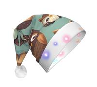 Evengigy Animal Cartoon Owls Cute print LED Christmas hat for Adult,Xmas Hat,Funny Santa Hat for Adults Unisex, Party