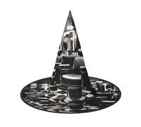 Evengigy Barber Shop Monochrome Style Print Halloween Hat fun Witch Hat foldable headwear Cosplay Decor personalized 3 pieces