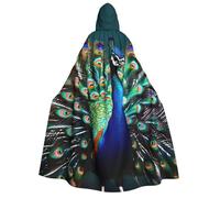 Evengigy Beautiful Peacock print Adults Halloween Hooded Cloak, large Hooded Cape Cosplay Cloak Uniform Women Men