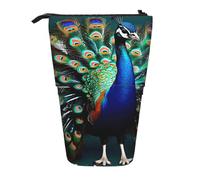 Evengigy Beautiful Peacock Print Cute Pencil Case with Zip Adjustable Stand Pencil Holder Funny Makeup Bag
