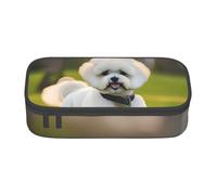 Evengigy Bichon Frise Dog on The Grass Print Pencil Case Pencil Bag Pouch,Portable Desigh,Women Travel Makeup Bag, Purse