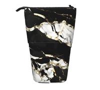 Evengigy Black and White Marble Texture Print Cute Pencil Case with Zip Adjustable Stand Pencil Holder Funny Makeup Bag