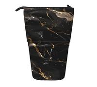 Evengigy Black Gold Marble Print Cute Pencil Case with Zip Adjustable Stand Pencil Holder Funny Makeup Bag