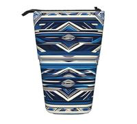 Evengigy Blue Polynesian Maori Tribal Pattern Print Cute Pencil Case with Zip Adjustable Stand Pencil Holder Funny Makeup Bag